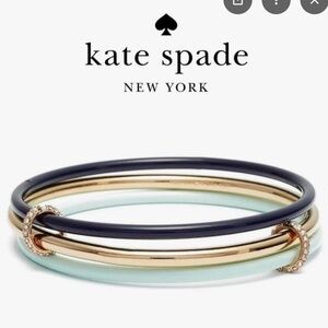 Kate spade Gold, Navy & Mint Bangle Set with 2 diamond accents